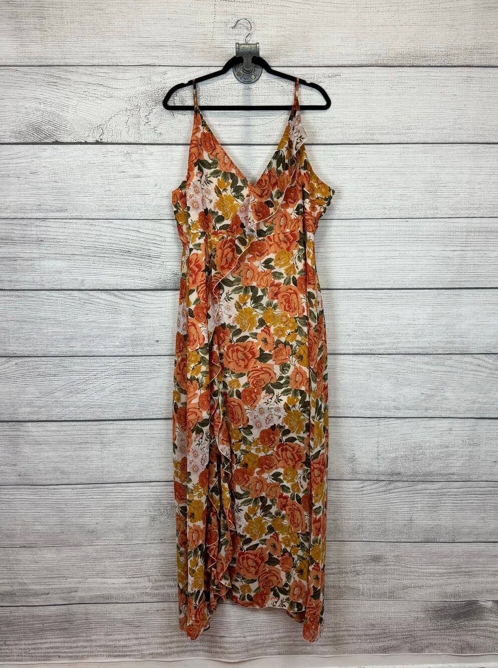 Shein Curve Plus Size Fall Orange Yellow Sleeveless Ruffle Midi Dress Size 4XL